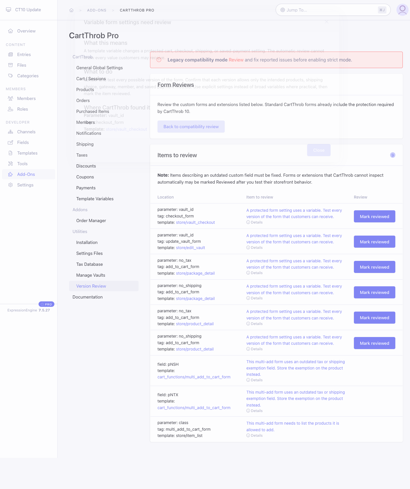 A Form Reviews finding and its explanation dialog