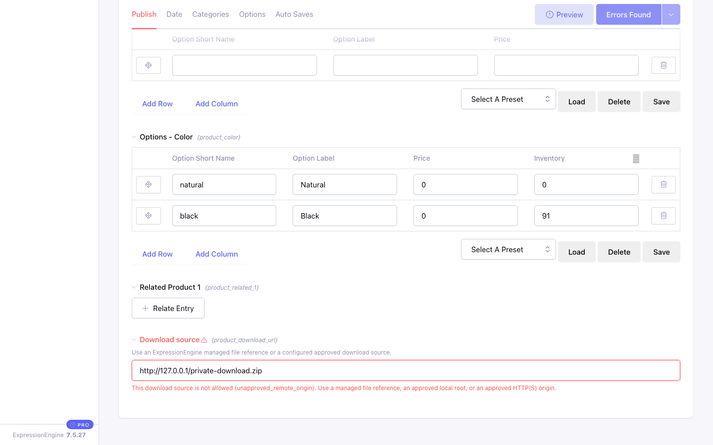 CartThrob Download rejecting an unapproved loopback URL on a Product entry
